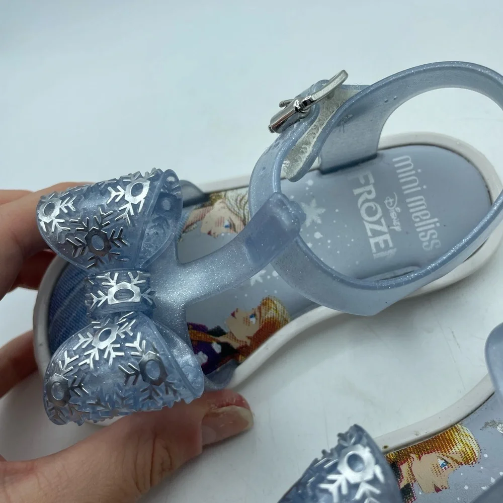 Mini Melissa X Disney Frozen girls Blue Sandals with Bow size 7C